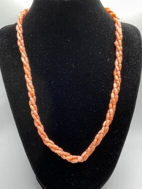 Vintage Angel Skin Coral Rice Bead Twisted Rope Necklace